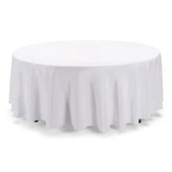 120" Round Polyester Tablecloth, White