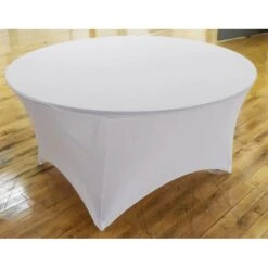 Spandex Fitted Stretch Table Cover For 60" Round Folding Table, White