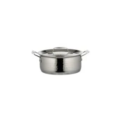 Cucina Casserole Pot W/ Lid, Hammered Finish, Ind Btm, 8 5/8"Dia X 4 1/4"H, 2 Sq Hndls, 3 Qt