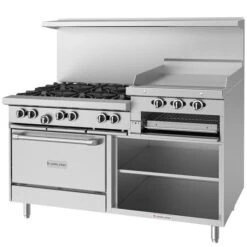 Nat Gas 6 Burner 60in Range W 24in Raised Griddle/Broiler Convection Oven Storage Base-269000 BTU