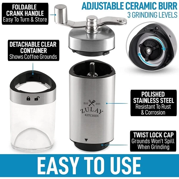 New Manual Coffee Grinder, Folding Handle Stainless Steel - Image 3