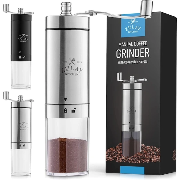 New Manual Coffee Grinder, Folding Handle Stainless Steel
