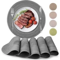 Round Placemats Braided Set Of 6 Grey