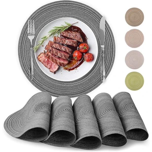 Round Placemats Braided Set Of 6 Grey