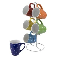 6 Piece Polka Dot Mug Set With Stand