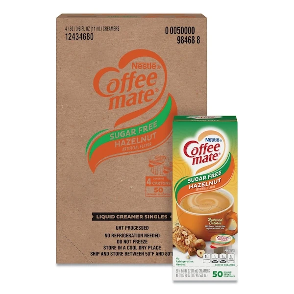 Liquid Coffee Creamer, Sugar-Free Hazelnut, 0.38 Oz Mini Cups, PK200