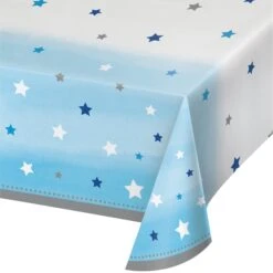 Creative Converting One Little Star Boy Plastic Tablecloth, 102"x54", 6PK