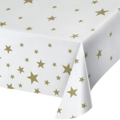 Creative Converting Black And Gold Stars Plastic Tablecloth, 108"x54", 6PK