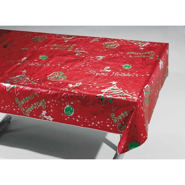 Creative Converting 54" X 108" Metallic Printed Christmas Plastic Tablecloth PK6, 6PK