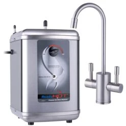 Instant Hot Water Dispenser With Brushed Nickel Dual Lever Hot And Cold Water Faucet