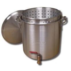 Boiling Pot With Spigot, Aluminum, Lid And Basket, 160qt.