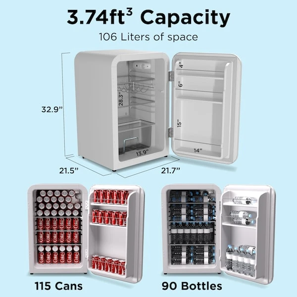 Husky Retro 3.7 Cu.Ft/106L Mini Fridge, White - Image 4