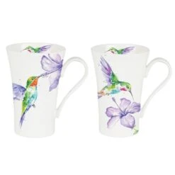 600 Ml Humming Birds Multi Latte Mugs, Multi Color - Set Of 6