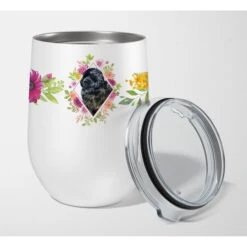 12 Oz Newfoundland Pink Flowers Stainless Steel Stemless Wine Glass