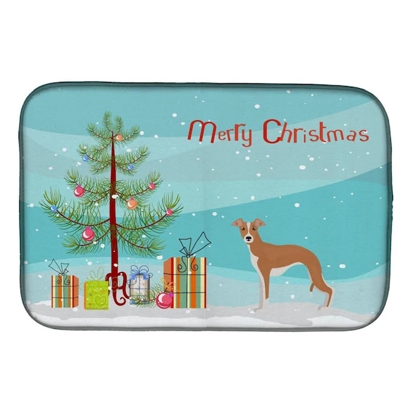 Italian Greyhound Christmas Tree Dish Drying Mat