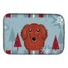Winter Holiday Longhair Red Dachshund Dish Drying Mat