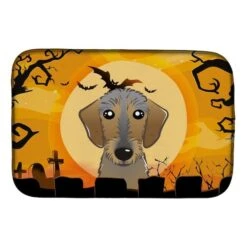 Halloween Wirehaired Dachshund Dish Drying Mat