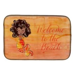 Mermaid Welcome Orange Dish Drying Mat