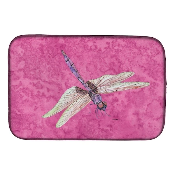 Dragonfly On Pink Dish Drying Mat