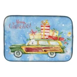 Merry Christmas Japanese Spitz Dish Drying Mat