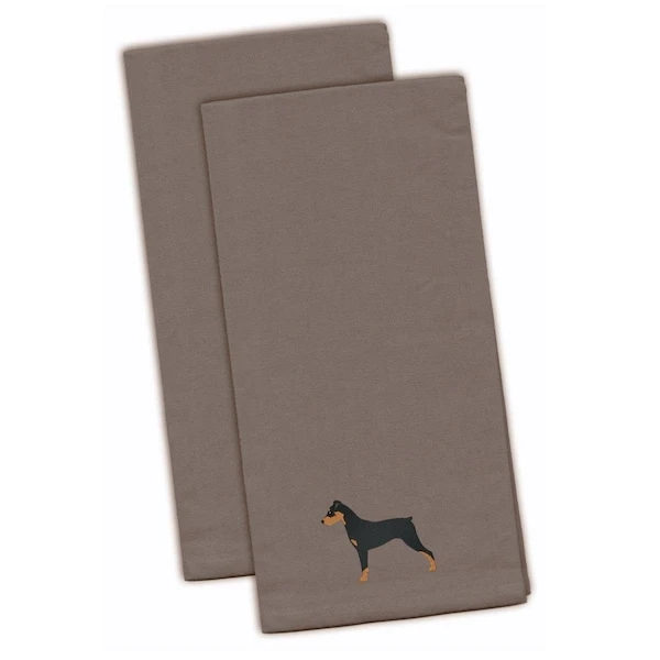 German Pinscher Gray Embroidered Kitchen Towel