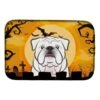 Halloween White English Bulldog Dish Drying Mat