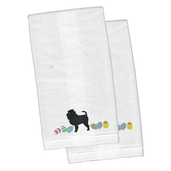 Affenpinscher Easter White Embroidered Plush Hand Towel