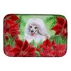 Medium White Poodle Poinsettas Dish Drying Mat