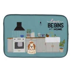 14 X 21 In. Red White Shih Tzu Kitchen Scene Dish Drying Mat