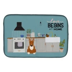 14 X 21 In. Red Bull Terrier Kitchen Scene Dish Drying Mat