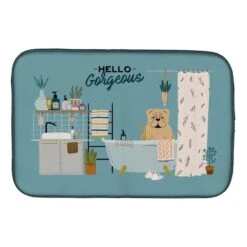 14 X 21 In. Fawn English Bulldog In Bathtub Dish Drying Mat