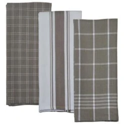 Dunroven House OR724-10 Variety Kitchen Towels; Taupe & White - Set Of 3