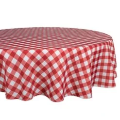 60 In. Red Check Outdoor Round Tablecloth