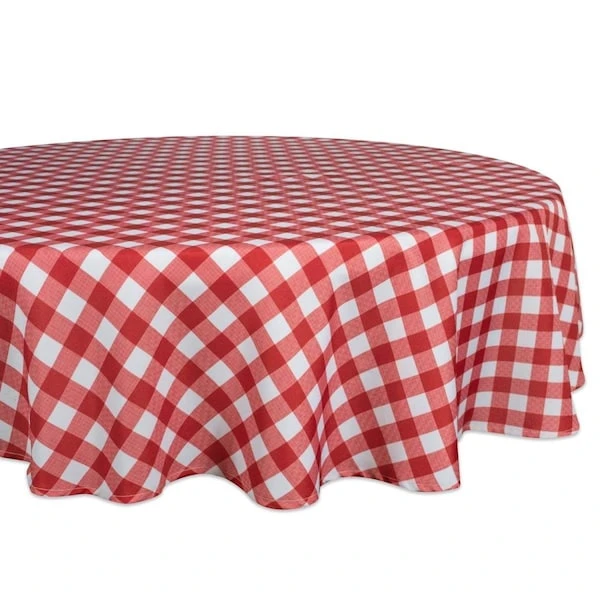 60 In. Red Check Outdoor Round Tablecloth