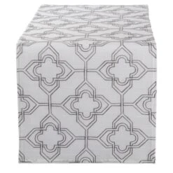 Embroidered Lattice Table Runner - Off White Base