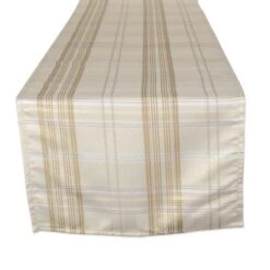 14 X 72 In. Cream Metallic Plaid Table Runner
