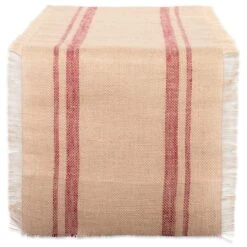 14 X 108 In. Barn Red Double Border Burlap Table Runner