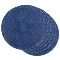 French Blue Floral Pp Woven Round Placemat
