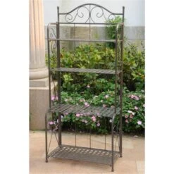 Mandalay Iron Folding Baker Rack, Rustic Brown