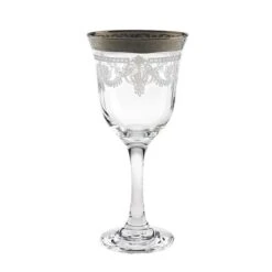 Lorenzo Import 9452 Red Wine Stencil Pattern & Silver Band - Set Of 6