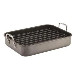 Rachael Ray 87657 Hard-Anodized Nonstick Bakeware Roaster With Dual-Height Rack; Gray - 16 & 12 In.