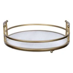 HomeRoots 3.75 X 12 X 12 In. Farmhouse Style Gold Decorative Tray