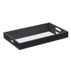 HomeRoots Black Shagreen Tray With Beveled Mirror