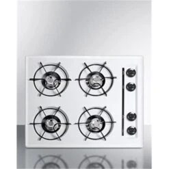 Summit WNL033 24 In. Wide 4 Burner Gas Cooktop; White With Gas Spark Ignition