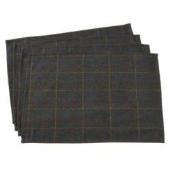 SARO 4418.MO1420B 14 X 20 In. Rectangular Moss Plaid Design Wool Blend Placemats - Moss Set Of 4