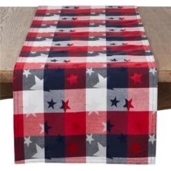 SARO 1776.M1672B 16 X 72 In. Rectangular Checkered Table Runner With Stars Design - Multi Color