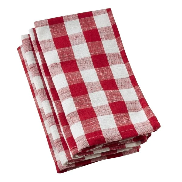 20 In. Square Table Napkins With Gingham Design - Red; Set Of 4