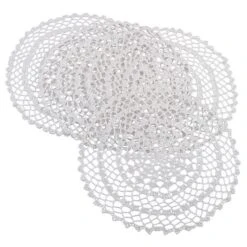 SARO 8005.W15R 15 In. Round Crochet Design Placemat White - Set Of 4