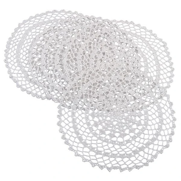 SARO 8005.W15R 15 In. Round Crochet Design Placemat White - Set Of 4