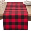 SARO 5026.R1672B 16 X 72 In. Rectangle Buffalo Plaid Check Classic Cotton Blend Table Runner Red